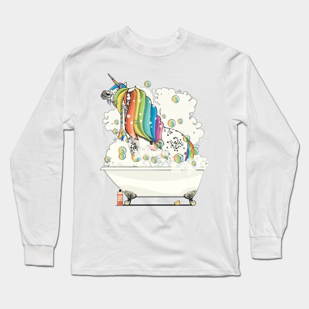 Unicorn in the Bath Long Sleeve T-Shirt by InTheWashroom